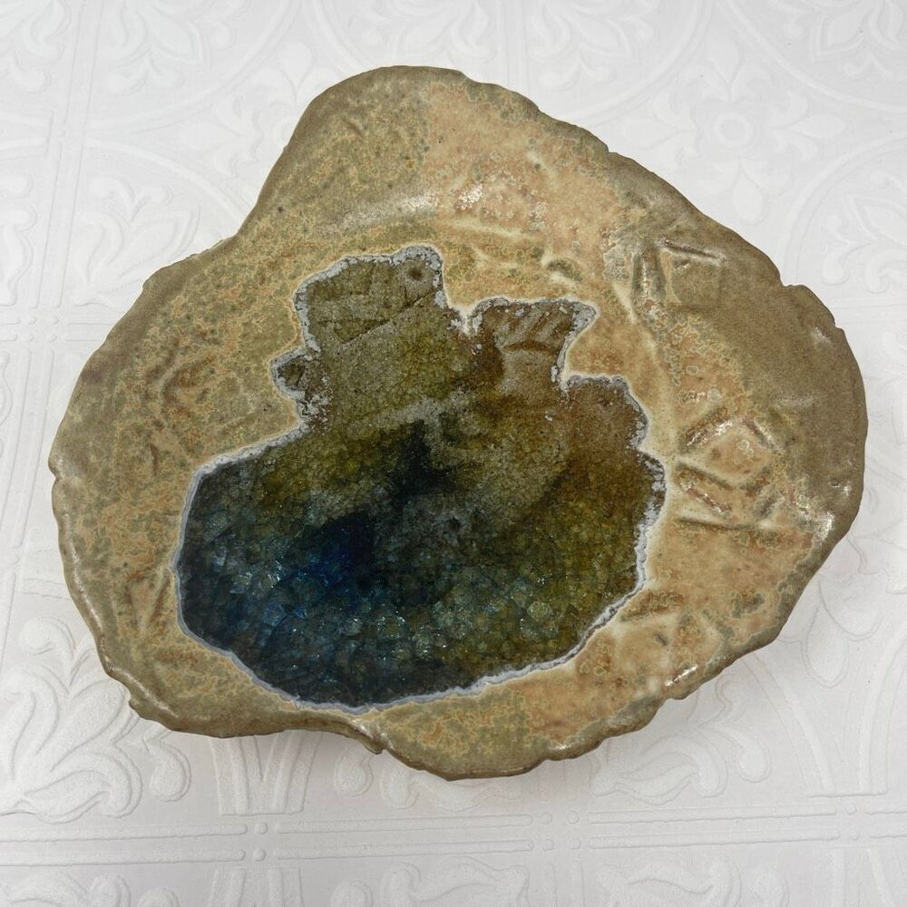 Art Pottery & Fused Glass Blue Trinket Dish